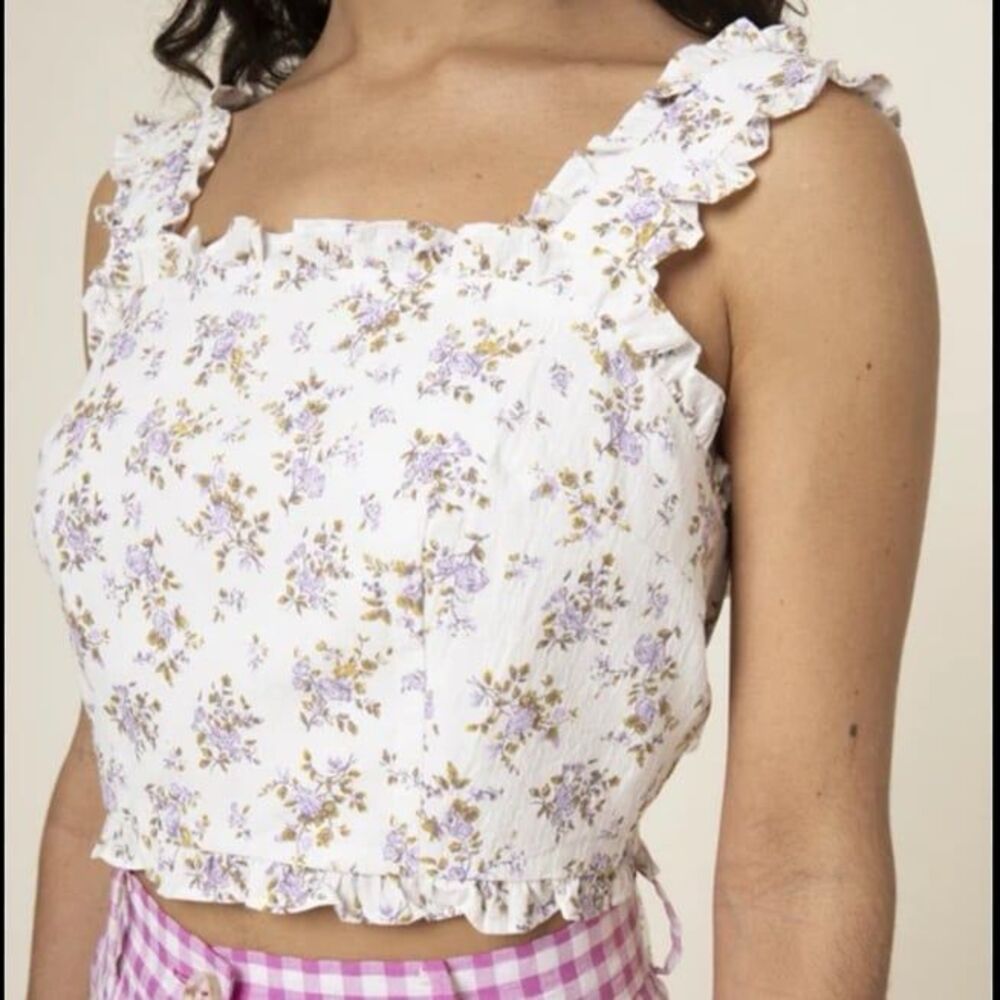 FRNCH Floral coquette tie back top